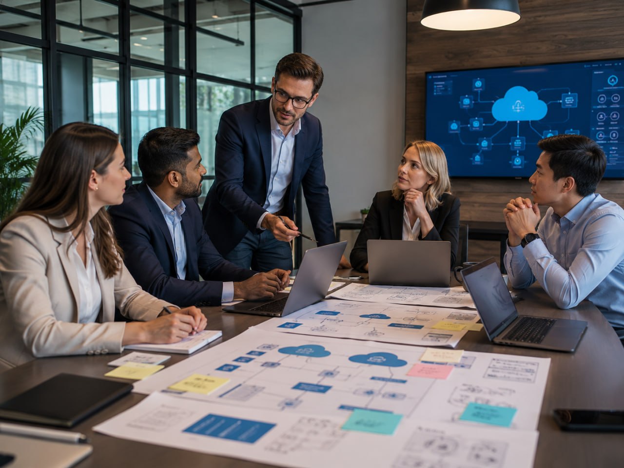 Growing business team discussing technology planning
